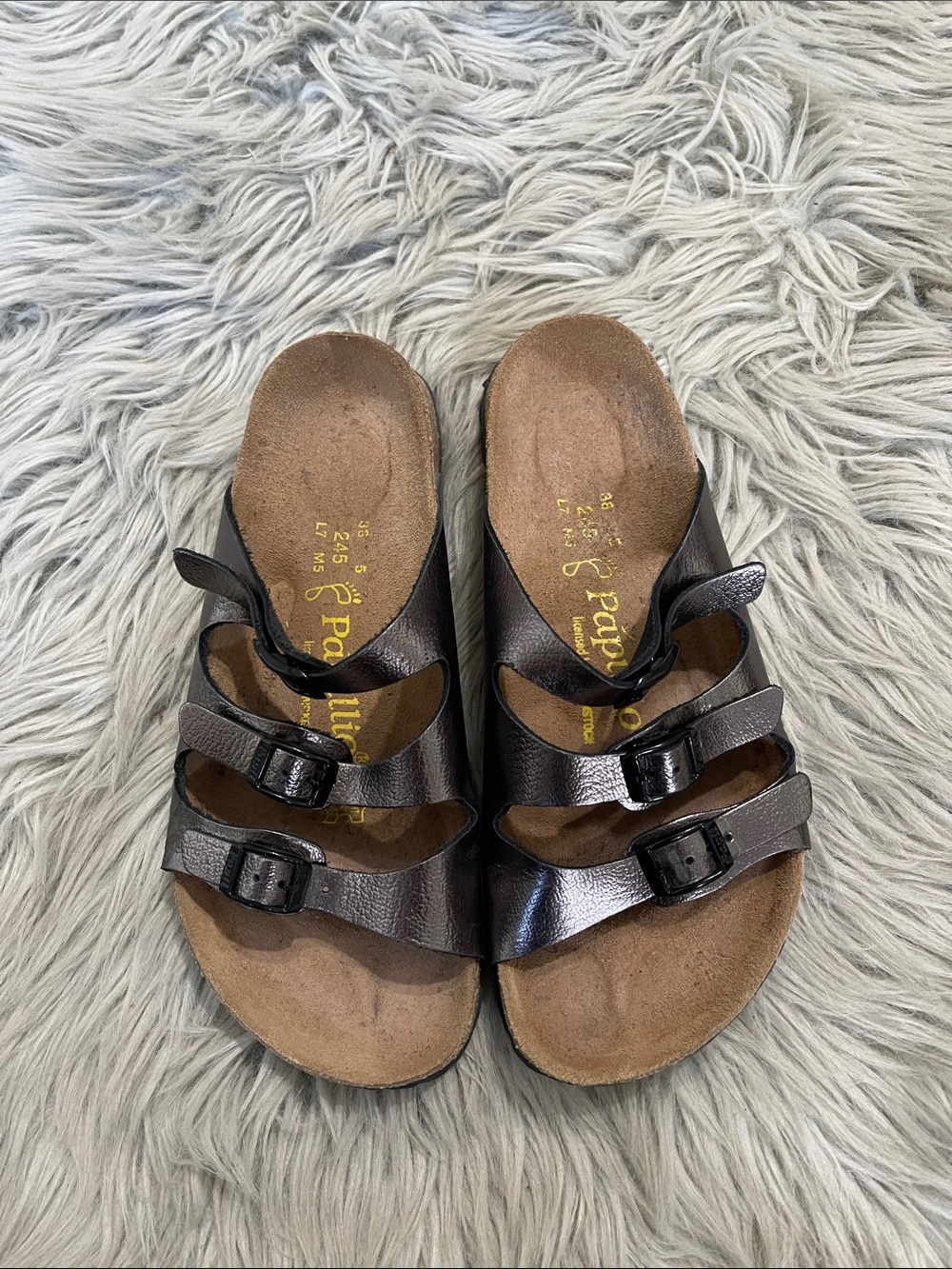 Papillio Women's Metallic Brown Three-Strap Slide Sandals